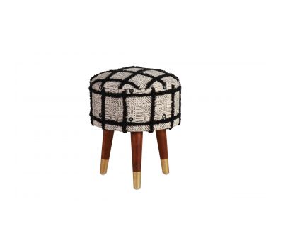 Black shaggy upholstered stool with wooden legs