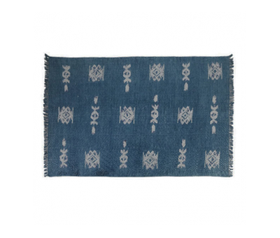 blue cotton rug with fringe