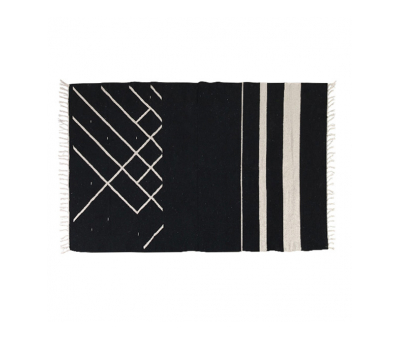 black and white cotton rug with tassels