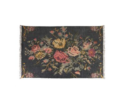 Floral printed rug with tassels large