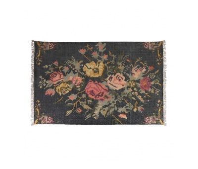 floral printed cotton rug with tassels 