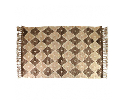 diamond pattern wool rug with fringe