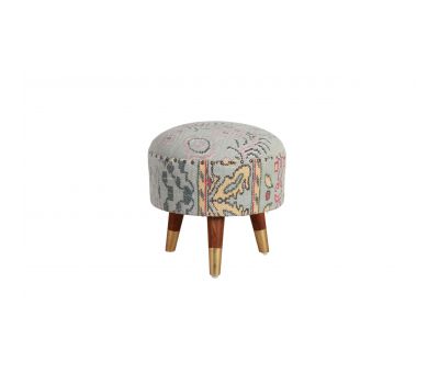 Multi-coloured stool with wooden legs