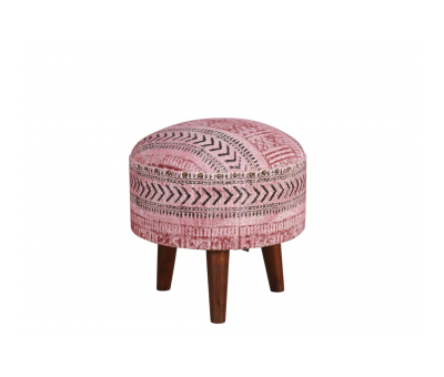 red upholstered footstool with 3 legs