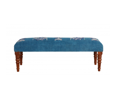 upholstered bench with turned wooden legs 