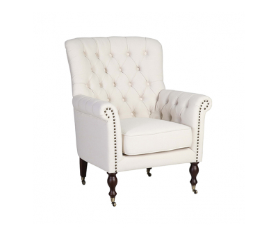 ROSEANNE OCCASIONAL CHAIR in Beige polyester fabric with tufted details and nail head trim