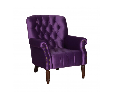 purple velvet accent with deep buttoned detail. 