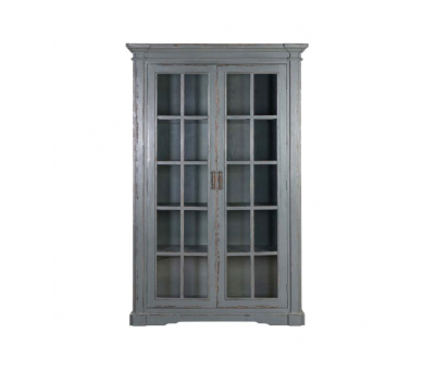 Grey painted display cabinet with glass doors