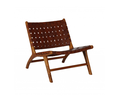 Leather strap chair with teak frame.