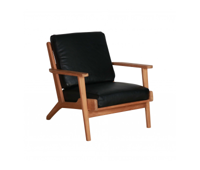 Hubert lounge chair in black leather and teak frame