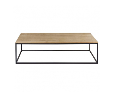 Block & Chisel rectangular weathered oak coffee table with black wrought iron base