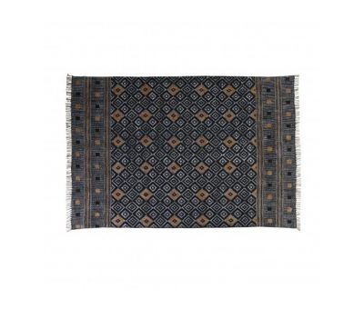 Indus rug in black with mustard diamond 