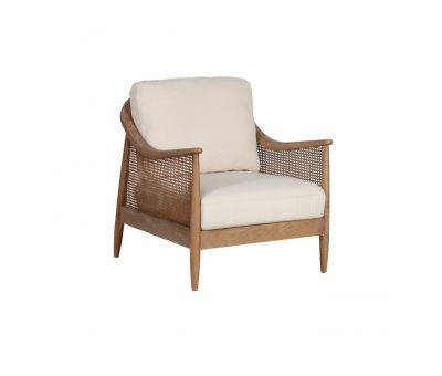 Modern armchair with rattan inlay on arm