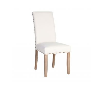 Chantel dining chair with high backrest and nail head trim in white fabric