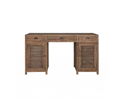 Wooden desk with slatted doors and 3 drawers