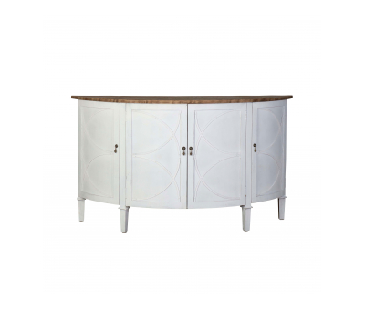 distressed white rounded sideboard with doors 