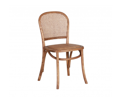 wooden dining chair with rattan back and seat