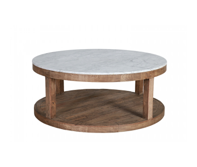 round oak coffee table with marble top 