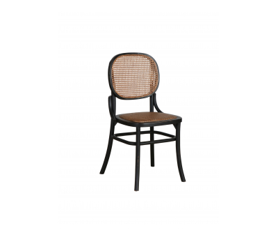  black chinese oak dining chair with rattan back