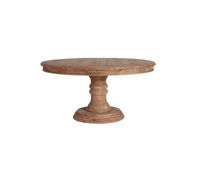 Round pine table with turned pedestal base leg