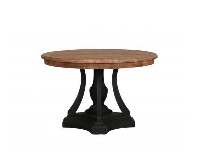 round dining table black base and natural top