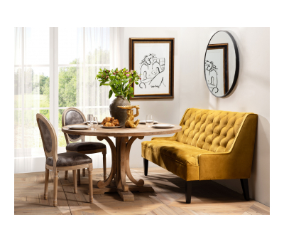 Gold upholstered velvet table bench 