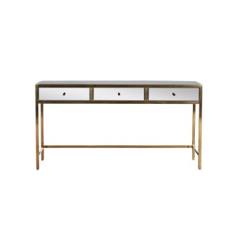 mirrored gold console with 3 drawers
