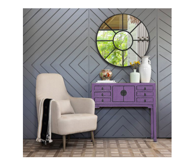 lilac lacquered chinese console with drawers and doors