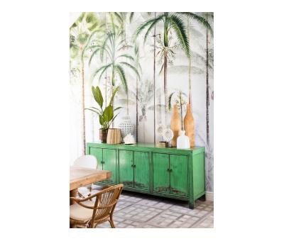green lacquered chinese sideboard with 6 doors