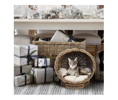 Rattan cat basket with cushion