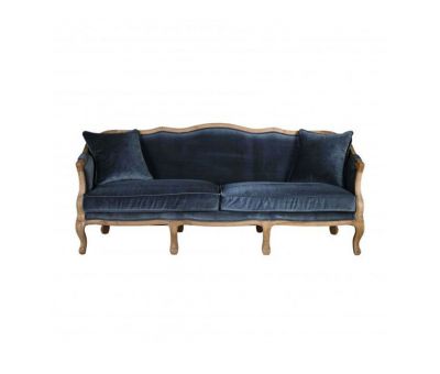 Château style Blue velvet 3 seater sofa with cabriole legs