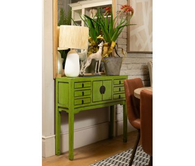 Lime lacquered asian inspired console