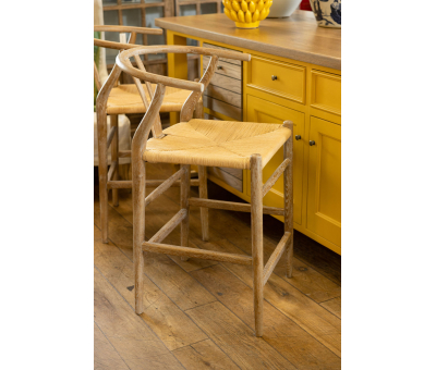 wishbone counter stool with woven seat 