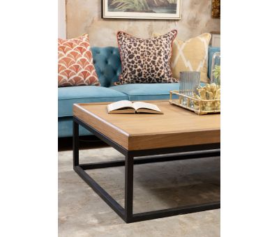 Block & Chisel weathered oak coffee table with wrought iron frame