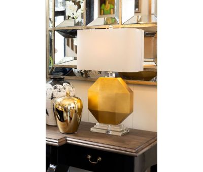 Block & Chisel crystal, iron and MDF lamp with white linen shade