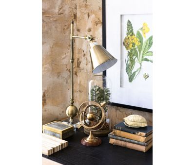Block & Chisel iron lamp with antique brass finish and clear crystal base