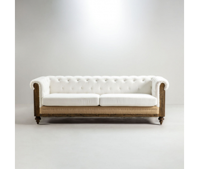 cream upholstered vintage deconstructed sofa