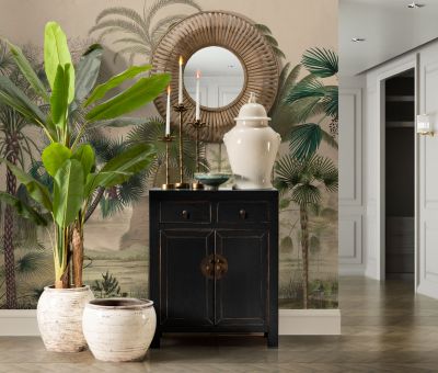 Black lacquered chinese cabinet with storage