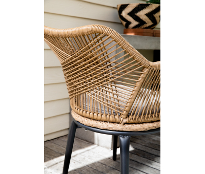 Classic modern weaved brown rattan armchair