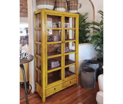 Painted cabinet with glass doors and drawers