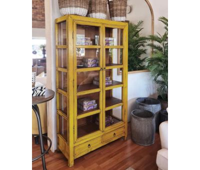 Painted cabinet with glass doors and drawers