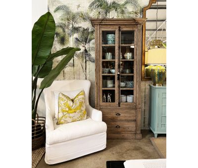 block and chisel single bookcase with glass doors