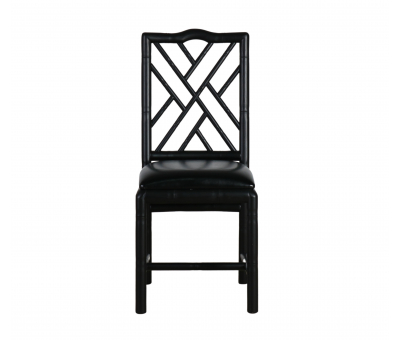 dark frame dining chair with geometric back and PU seat 