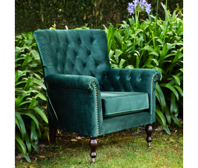 ROSEANNE OCCASIONAL CHAIR in green with tufted details and nail head trim