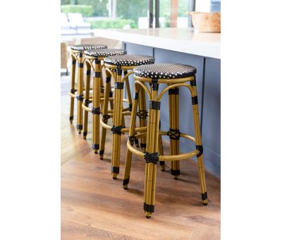 Block & Chisel black and white PE rattan barstool with Aluminium Bamboo frame