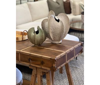 Block & Chisel weathered oak dining table with antique white base