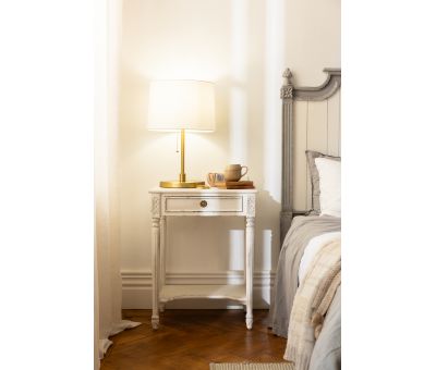 Block and chisel french style bedside table with shelf 