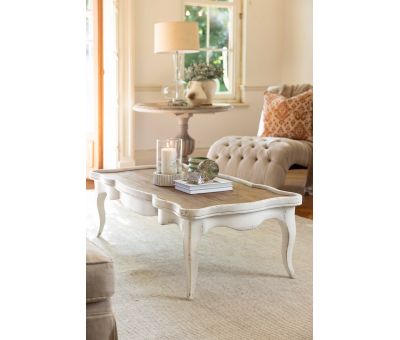 Block and chisel french style coffee table with drawer