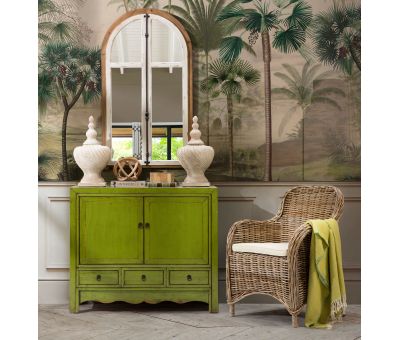 green lacquered chinese sideboard with drawers and doors