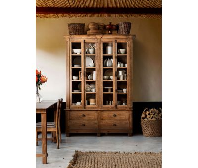 Block & Chisel recycled pine bookcase with glass doors